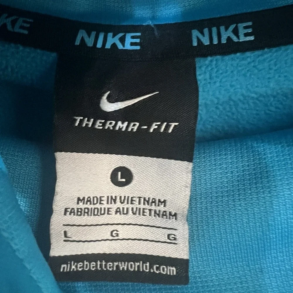 Nike Therma-FIT Cobalt Bliss Pullover Scuba Hoodie Logo Mens Large Swoosh Pocket